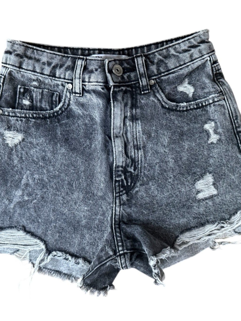 Zara Black Distressed Cotton Jean Shorts Woman Teens